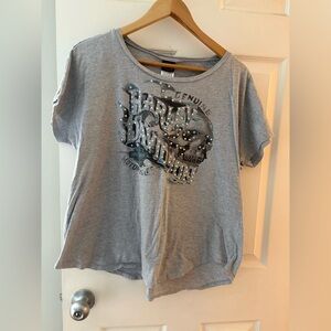 Harley Davidson women’s grey t-shirt skull studded size XL